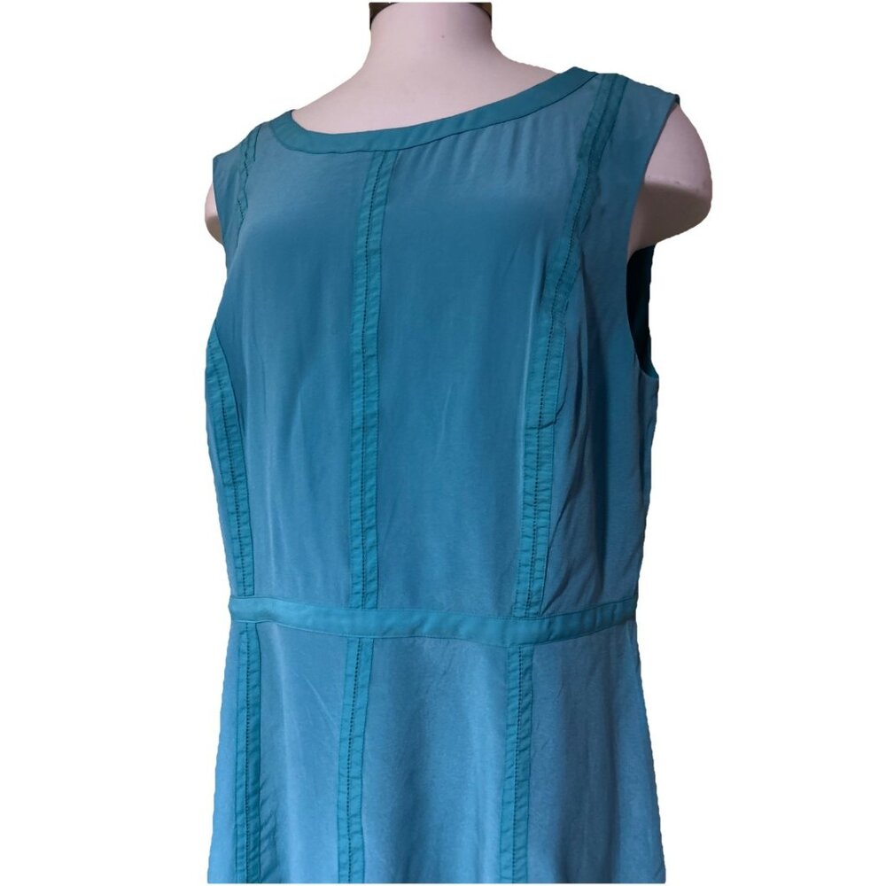 Talbots Women 16 Teal 100% Silk Sleeveless Dress Fit & Flare Sheath Dress - Picture 2 of 10